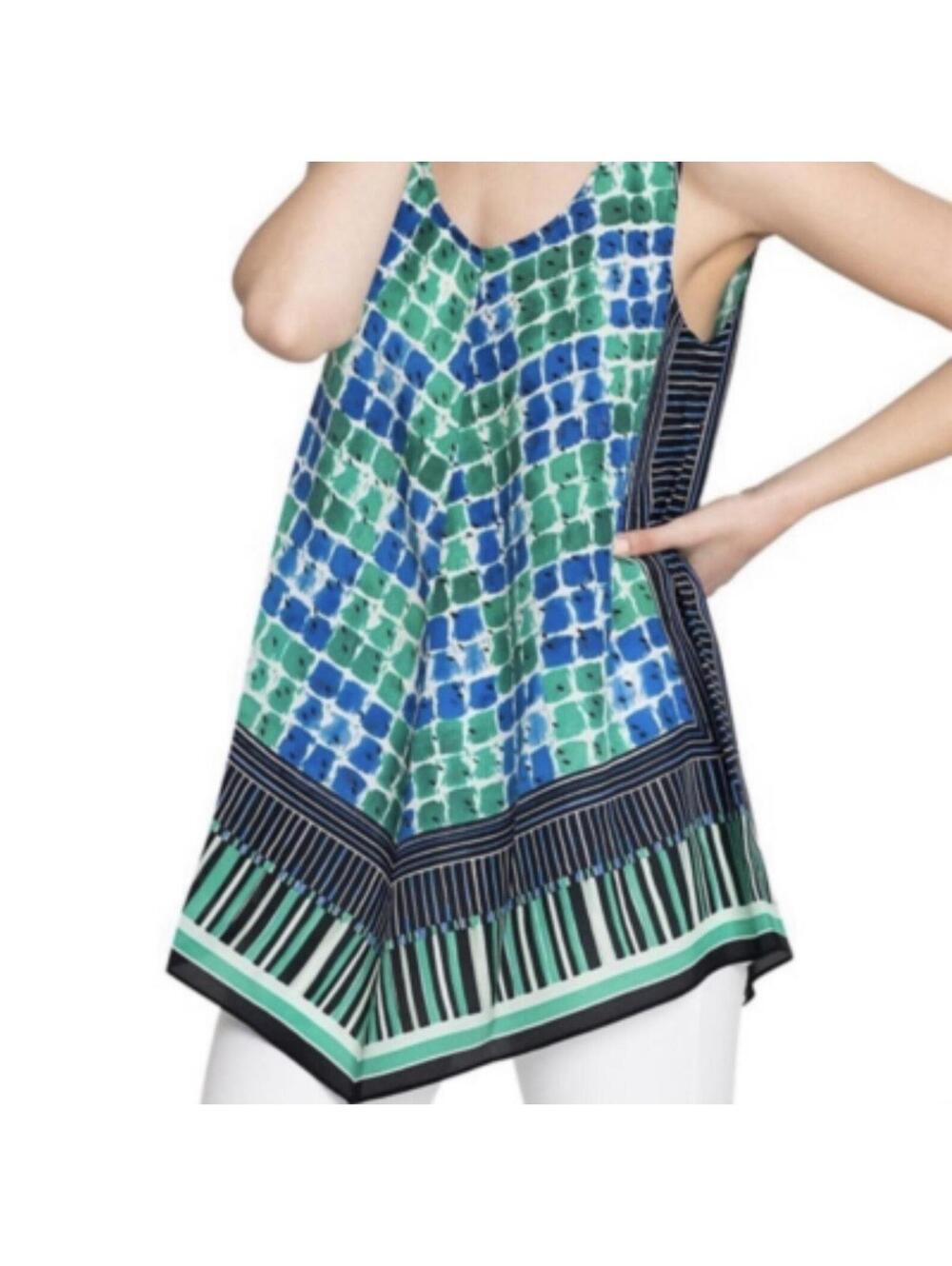 NIC+ZOE Womens Deja Vu Silk Blend Tank Top In Green|Blue-Size Small